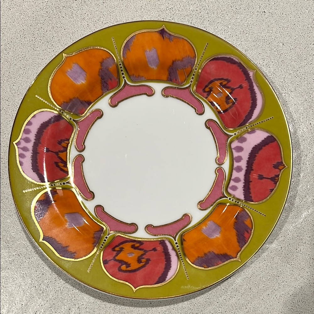 Anthropologie Orange and Pink Ceramic Dessert Plate